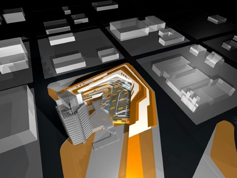 Zaha Hadid, Top view of the new museum facility for the Price Tower Arts Center, 2003. 
Photo Zaha Hadid Architects
