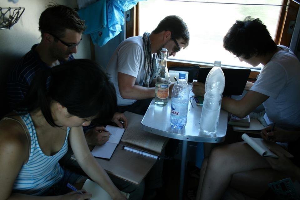 Creative soldier workshop on the train. Photograph by Nelly Ben Hayoun.