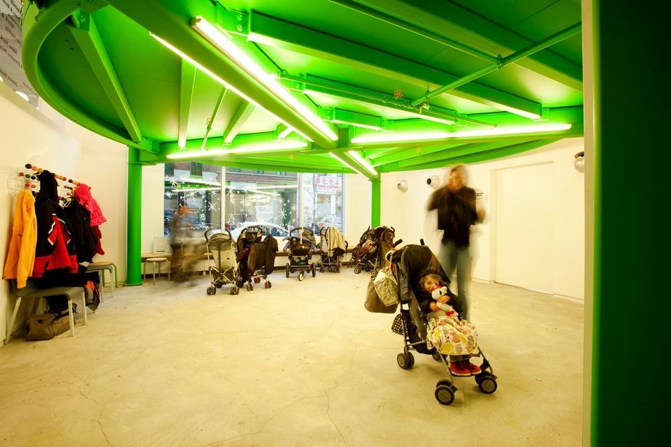 At the lower level, younger kids and their parents can go from the lobby through a "stroller parking garage"