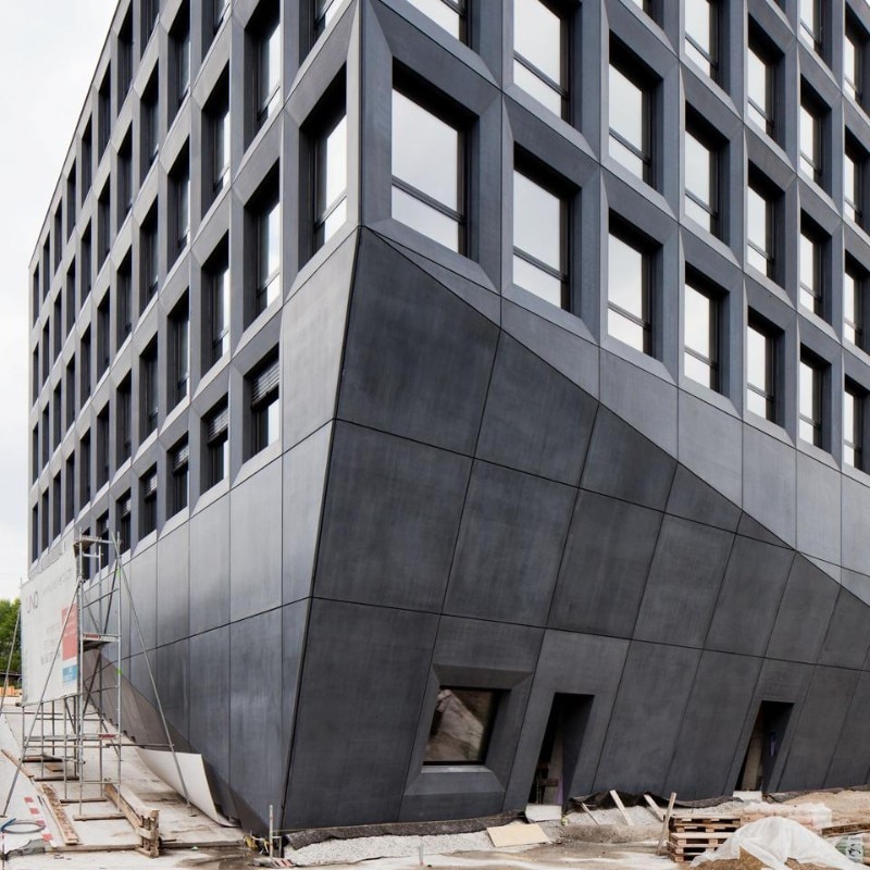 The prefabricated façade exudes a certain sense of solidity, a calming factor
