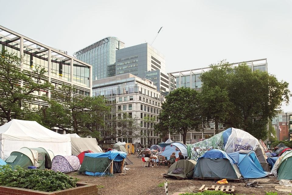 The Occupy camp in
Finsbury Square, a symbolic
site of resistance to the
power of the City