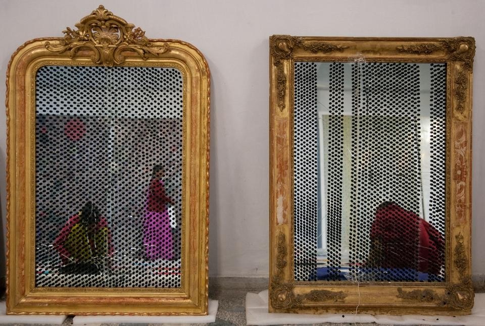 Bharti Kher, <i>Reveal The Secrets That You Seek,</i> 2011. Mirror and wooden frames, bindis. Courtesy of the artist. Made with the support of Galerie Perrotin, Paris 