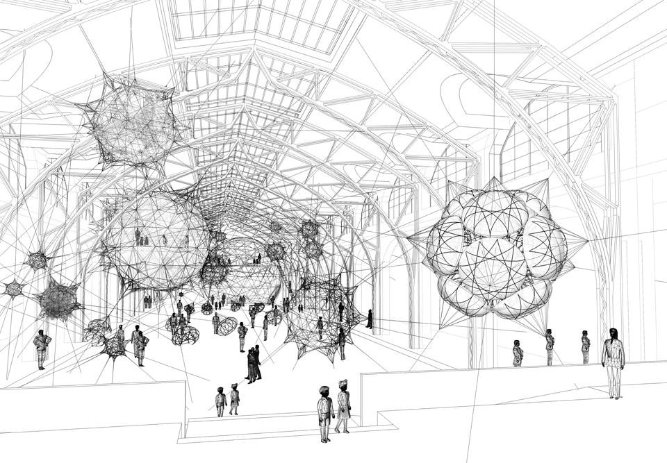 Tomás Saraceno, <i>Cloud Cities,</i> 2011. Design sketch for installation at the Hamburger Bahnhof. Courtesy Tomás Saraceno.