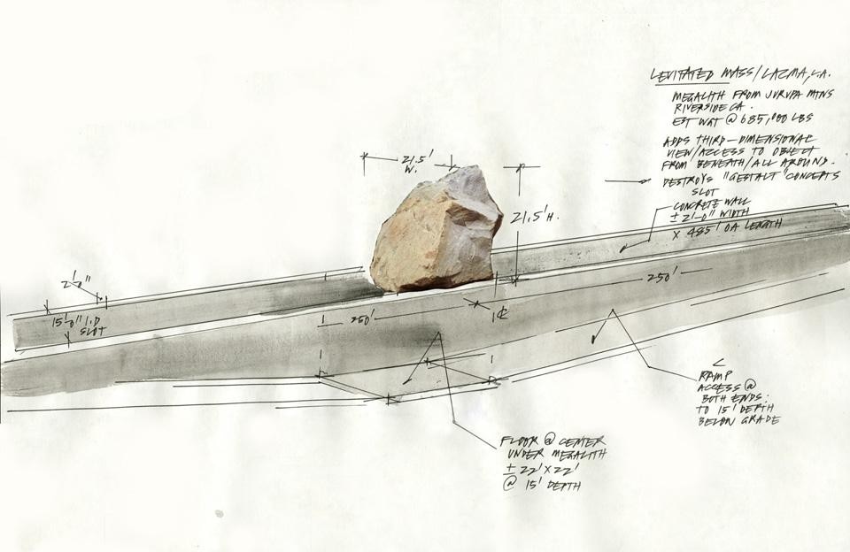 Michael Heizer, <em>Levitated Mass</em>, 2012. sketch. Copyright Michael Heizer