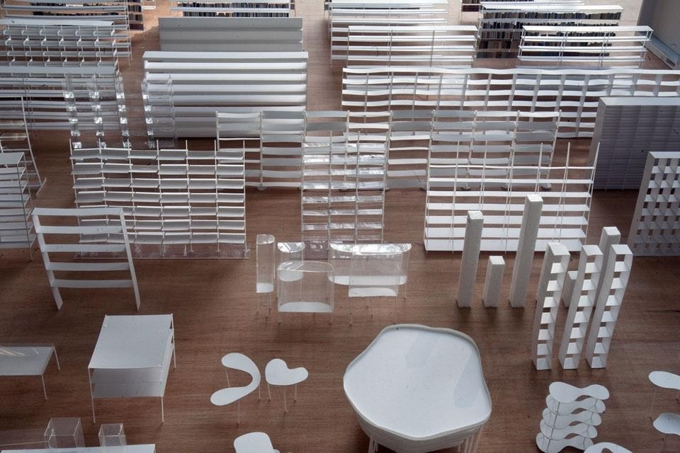 SANAA's installation of architecture models in the library space