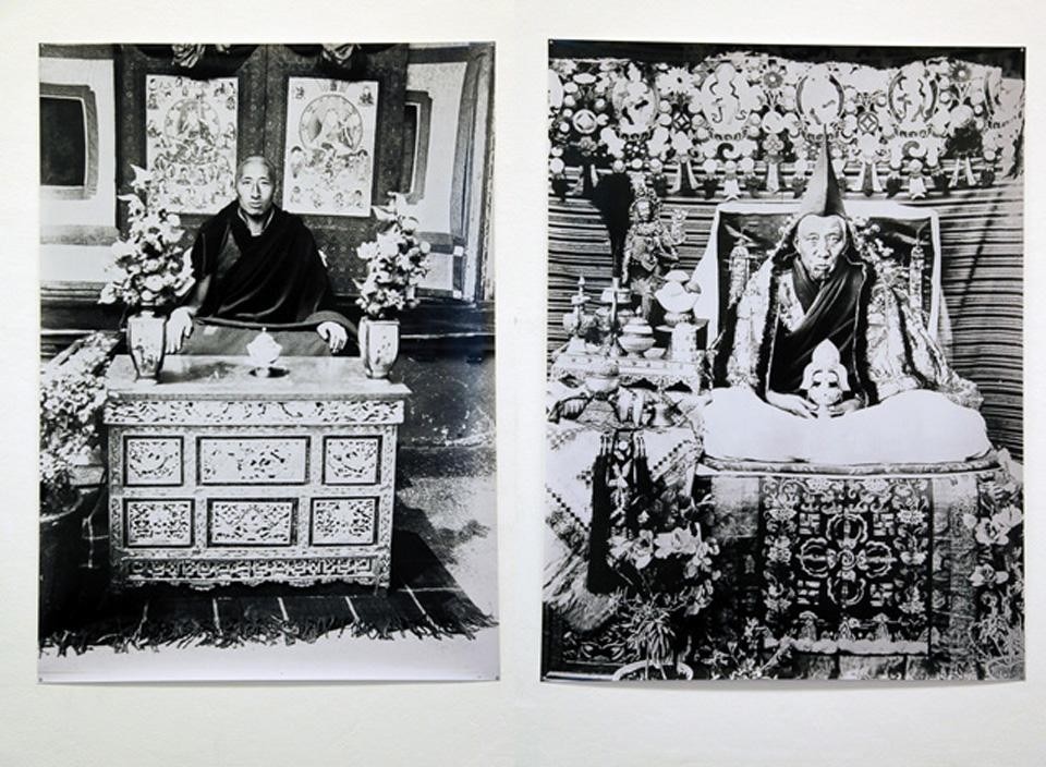 Paola Pivi, <em>Tulkus 1880 to 2018</em>, 2012. Left, unidentified <em>Tulku</em>. Right, Lhatsun Rinpoche (?-1959), Zhungpa Khangtsen, Sera Mey. Both images from the collection of David Sassoon