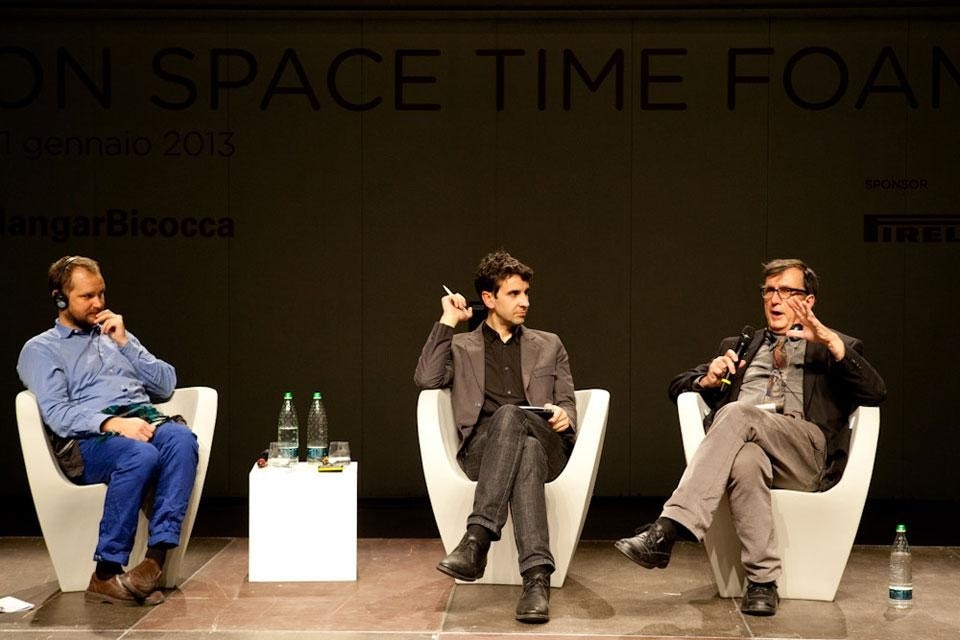 From left, Tomás Saraceno, Joseph Grima and Bruno Latour