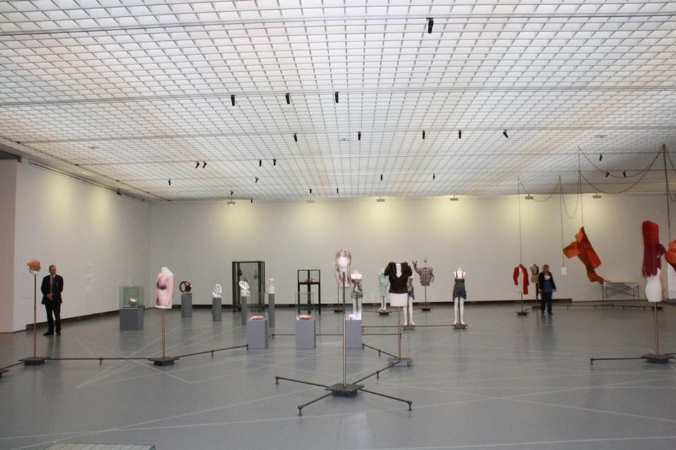 Installation view of the Bodon Gallery showing intersecting metal constellations