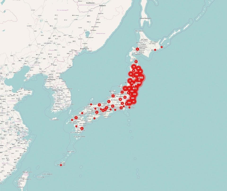 OpenStreetMap Japan -
Crisis Mapping Project
powered by Ushahidi
Software. (courtesy of Ushahidi).
www.sinsai.info/ushahidi