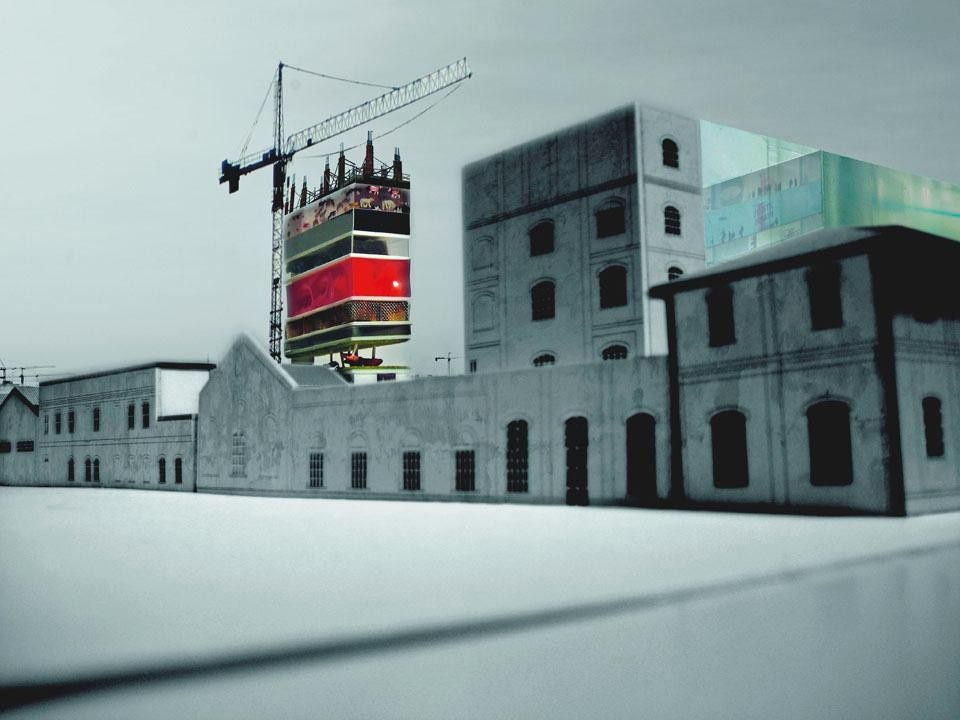 Rendering of
the new Fondazione Prada
building by Rem Koolhaas,
under construction in Milan.