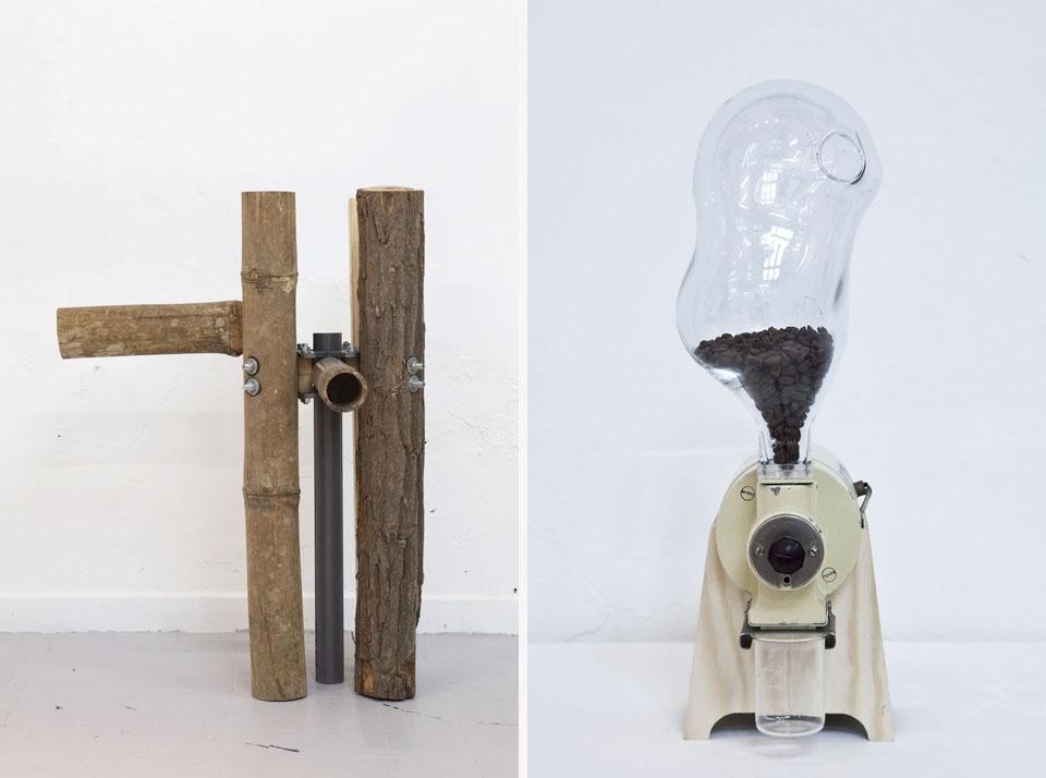 Left: OS
Construction Knot, designed
by Brussels Cooperation.<br />
Right: OS Coffee
Grinder designed by Unfold
+ Jeroen Maes.