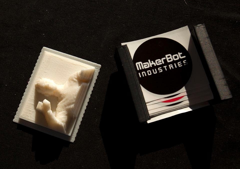 An object made with the MakerBot 3D open-source printer. Founded in 2009 by Bre Pettis, Adam Mayer and Zach Smith, MakerBot Industries has also launched an online community, Thingiverse.com, where users can share their files and projects. 