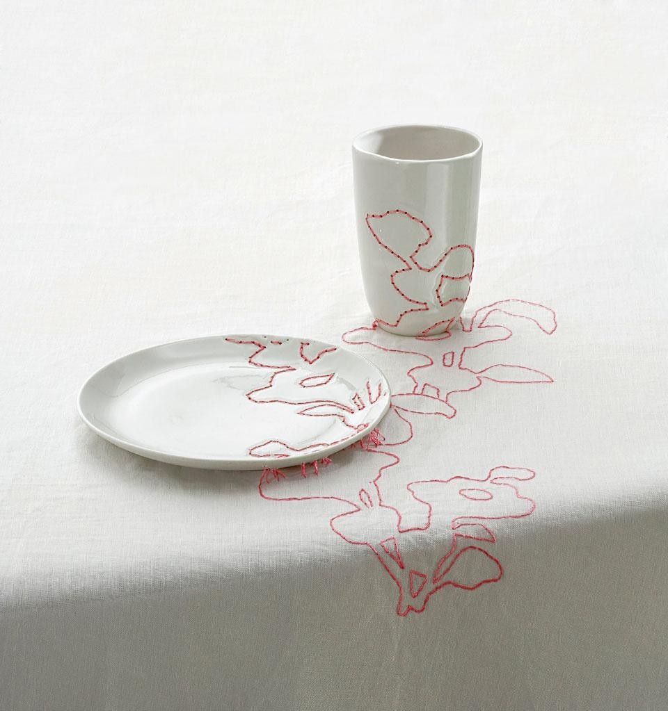Hella Jongerius,
<em>Embroidered Tablecloth,</em>
1999, limited edition.
Decoration is reintroduced
as a meaningful component
in design