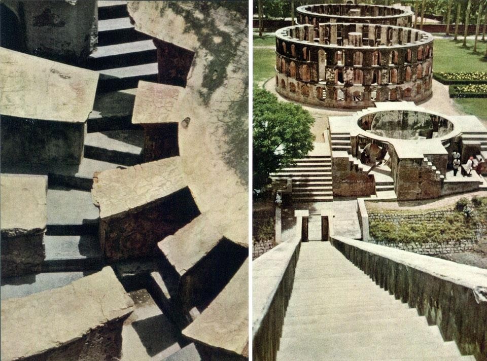 Delhi: The "architectural astronomical instruments" of Jantar Mantar built in the 18th century. In India, the methods of observation of the skies grew with the construction of these huge brick and stone instruments, whose enormous scale allowed observers to attain a high degree of accuracy in their measurements.