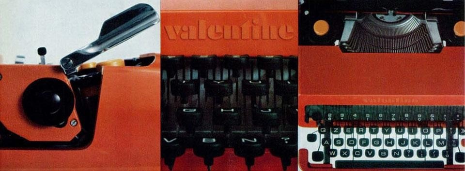 Details of the Valentine typewriter, produced by Olivetti and designed by Ettore Sottsass Jr. with Perry A. King.