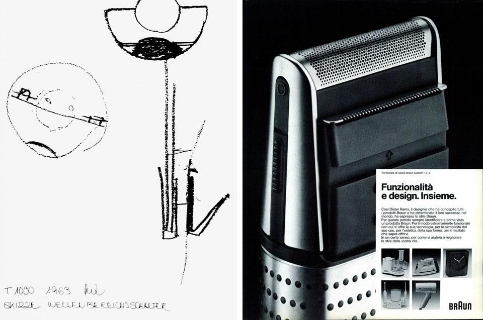 Left, Dieter Rams, sketch, 1963. Right, Dieter Rams for Braun