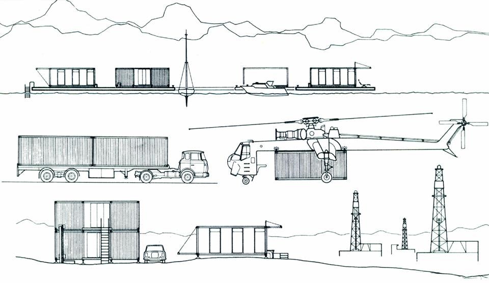 Details from the pages of Domus 467 / October 1968. Wilfried Lubitz, project for an itinerant house. Transport and assembly drawings