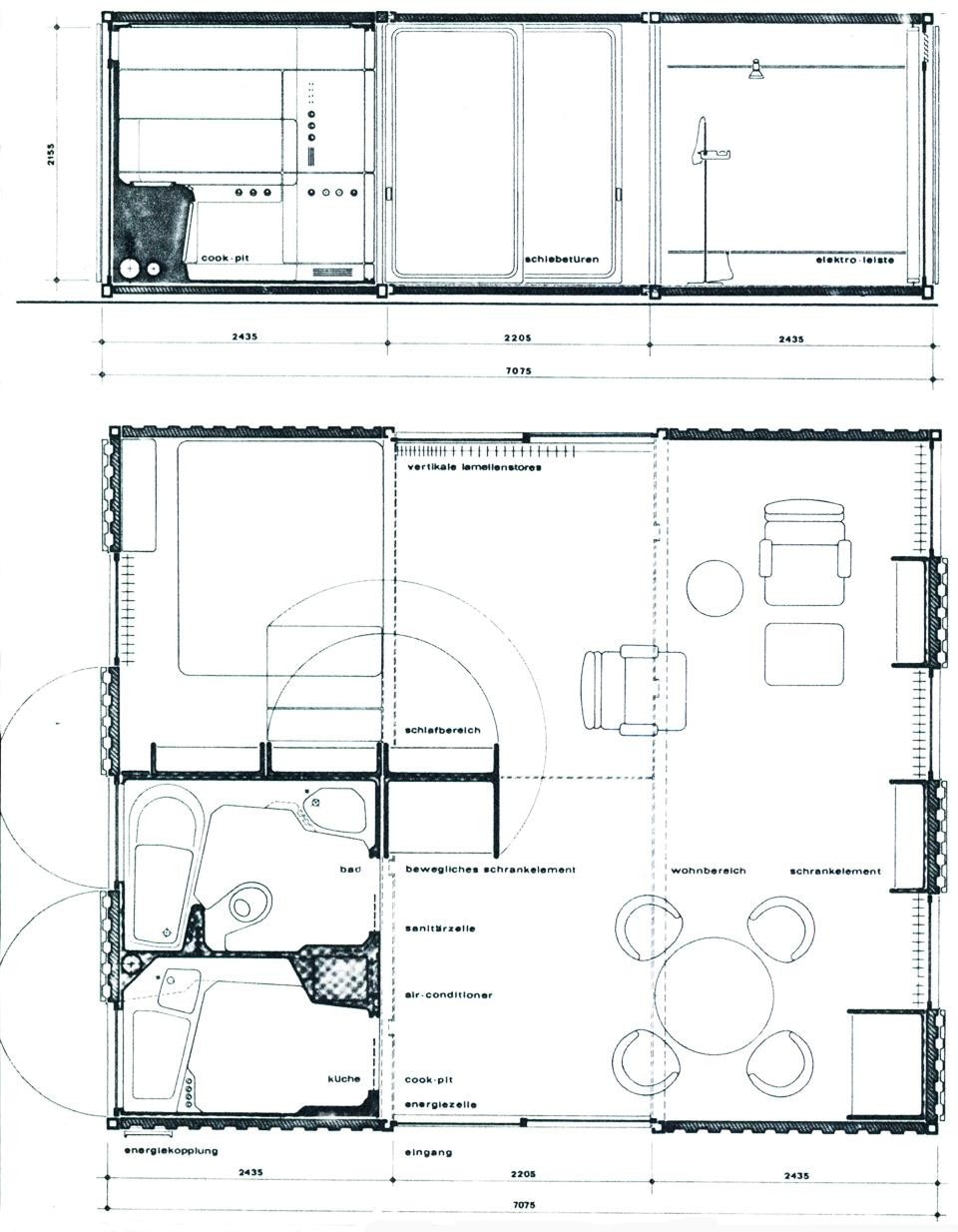Details from the pages of Domus 467 / October 1968. Wilfried Lubitz, project for an itinerant house, plan