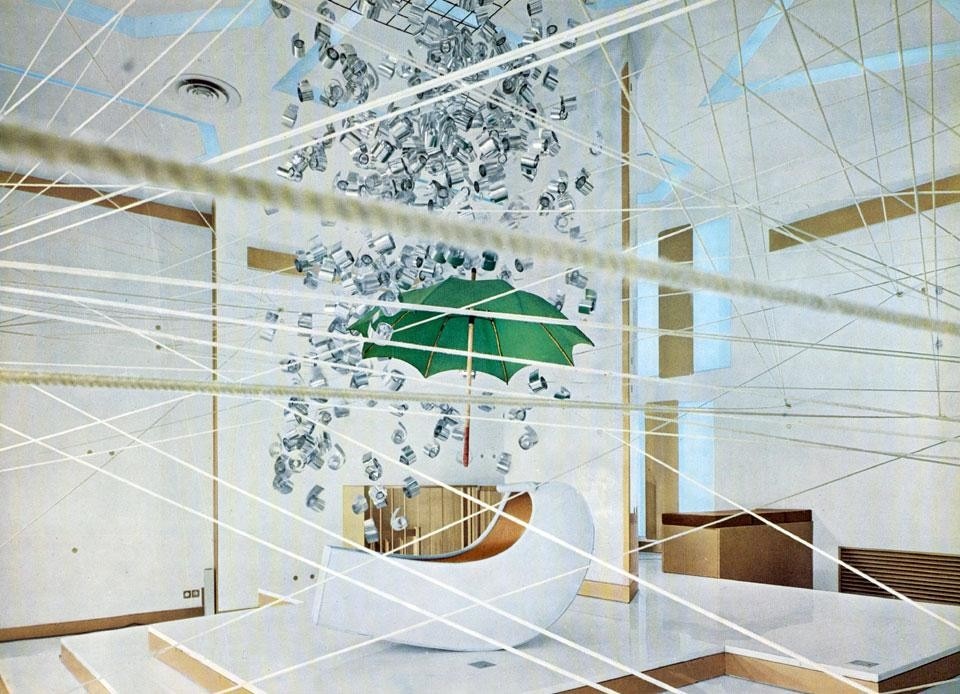 Domus 428 / July 1965 page detail. Achille and Tomonori Toyofuka, Masanao Uematsu, Aoi Kono, <em>Espressione</em> installation view