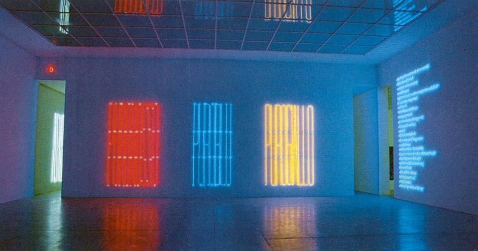 Domus 771 / May 1995. An exhibition of Maurizio Nannucci's art works at Wiener Secession (5 April - 15 May 1995)
