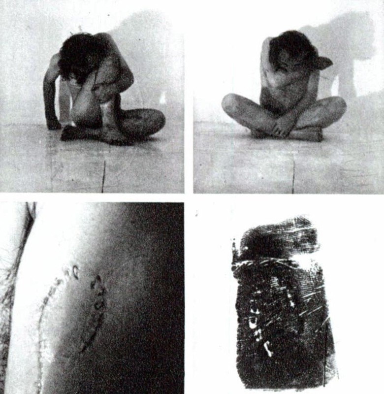Vito Acconci, self-inflicted incisions, from the pages of Domus 509 / April 1972