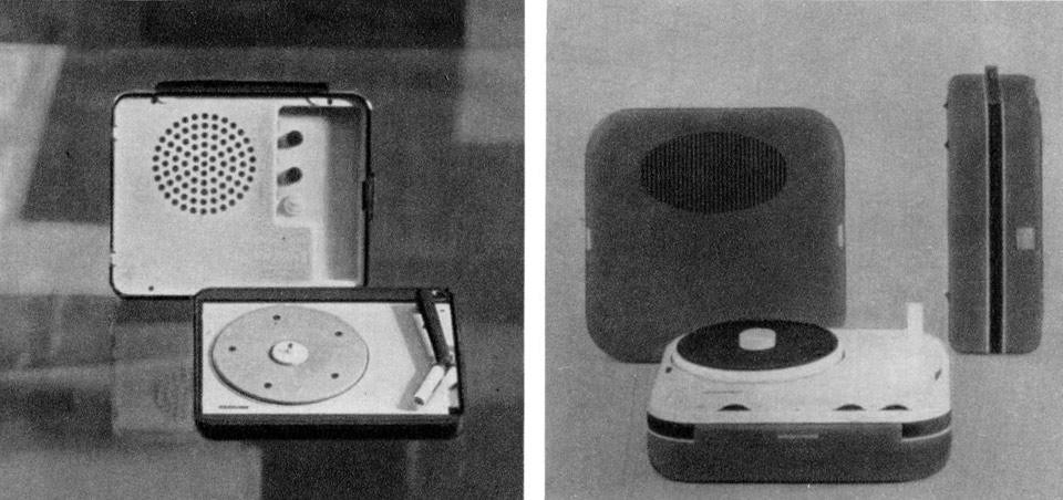 From left: Marco Zanuso and Richard Sapper, fv 1014 and  fv 1016 portable record players for Brionvega. From the pages of Domus 461 / July 1968
