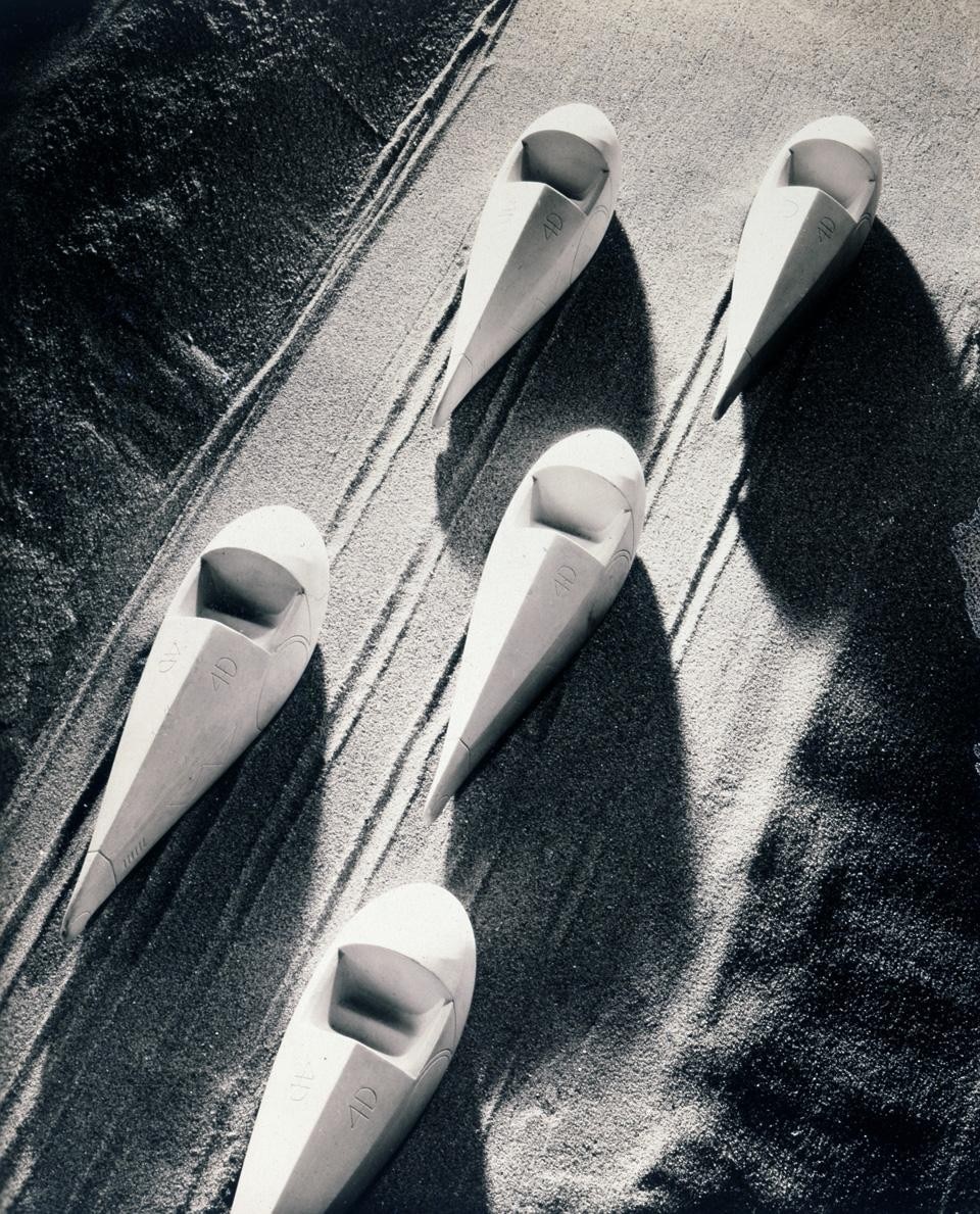 Isamu Noguchi, group of plaster models of the Dymaxion Car, 1932. Photograph by F.S. Lincoln.