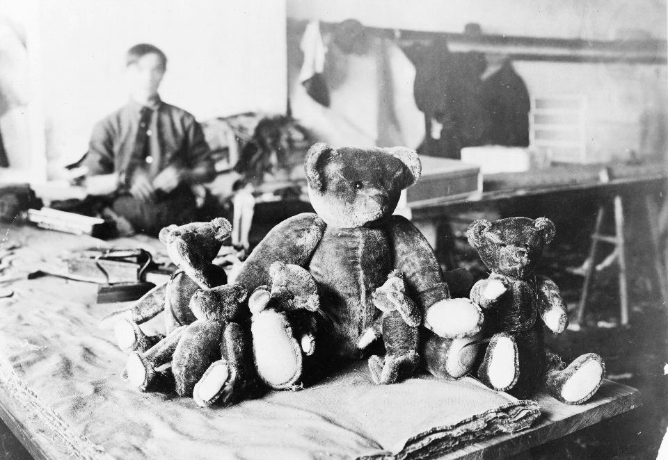 Teddy bears in factory, 1915. From Saundra Marcel’s D-Crit MFA lecture, “Living Licensed: Consuming Characters in Girls’ Popular Culture”