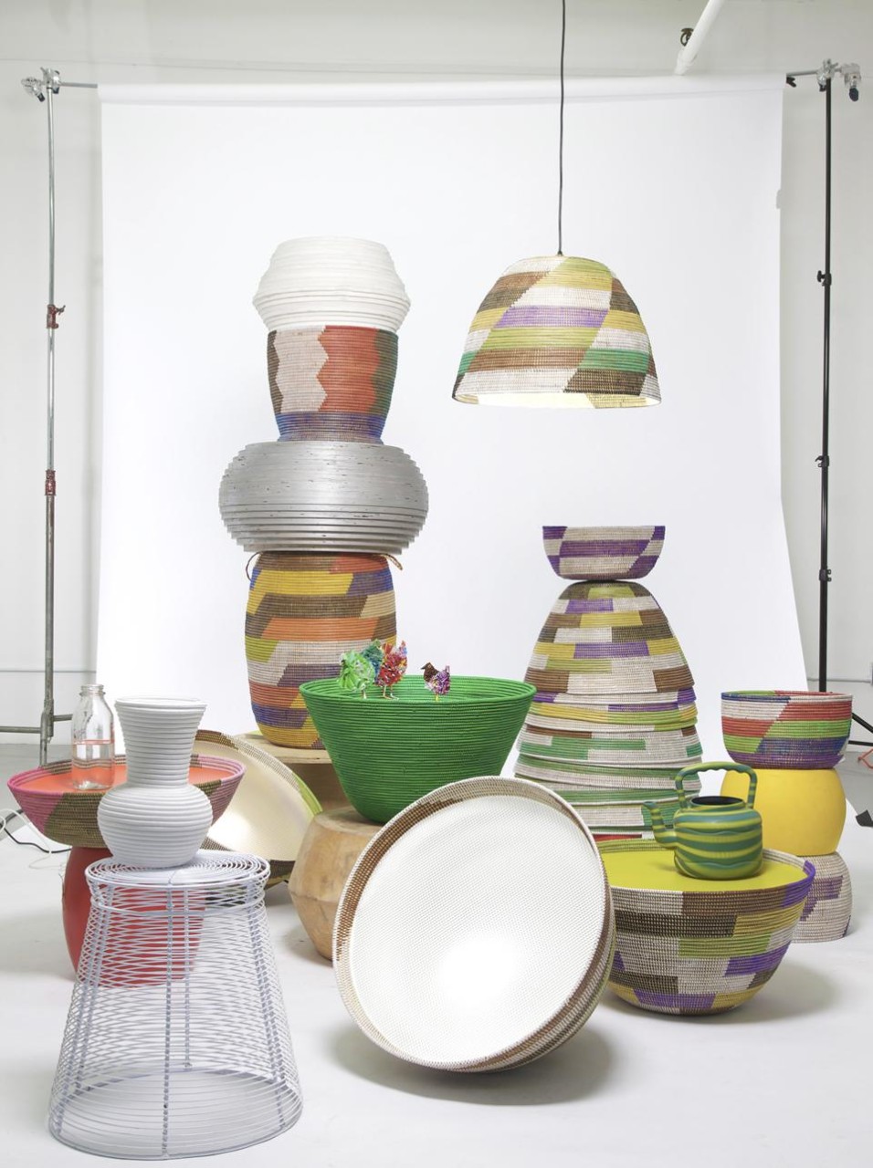 Prototypes & Material Compositions
(Pile Up) including Basket Lamps and
Basket Low Tables, 2010. Photo Daniel Håkansson for Readymade Projects.