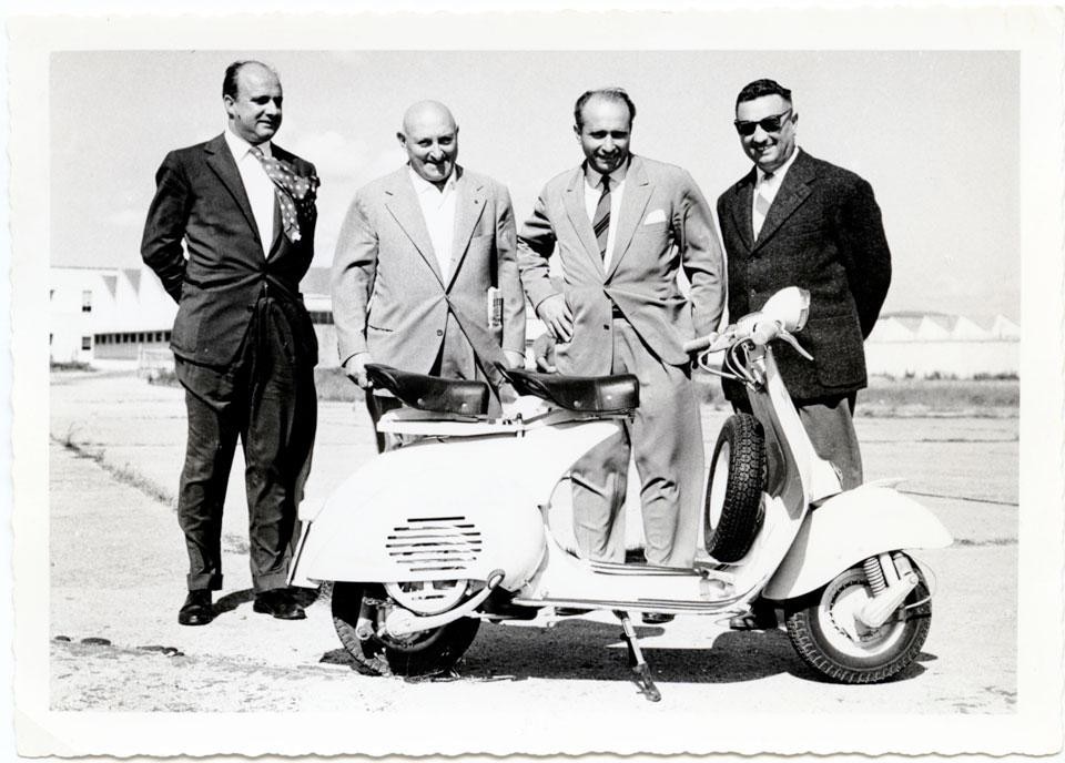 Lanzara, D'Ascanio and Fangio in Pontedera, September 1956
