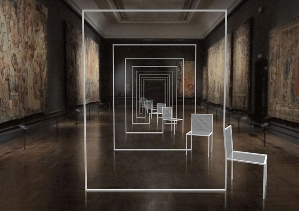 Nendo, <em>Mimicry Chairs</em> installation at the Victoria & Albert Museum, rendering