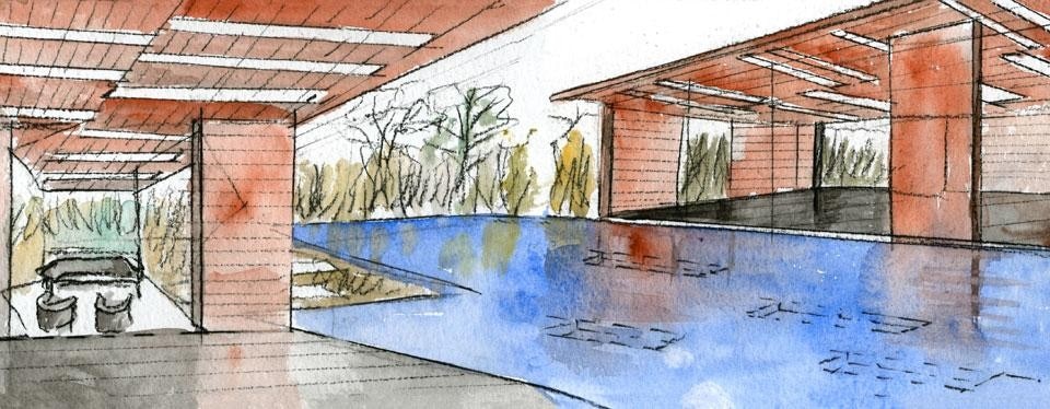 Steven Holl, private gallery with residence, Seoul, South Korea, 2012. Colour sketch