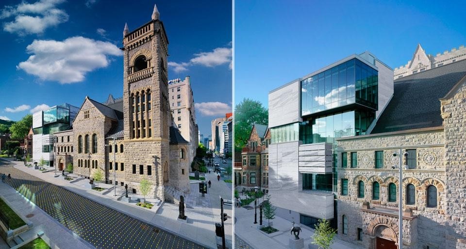 Top and above: Provencher Roy + Associés Architectes, Claire and Marc Bourgie Pavilion of Quebec and Canadian Art, Montreal Museum of Fine Arts, Montreal, Canada 2012