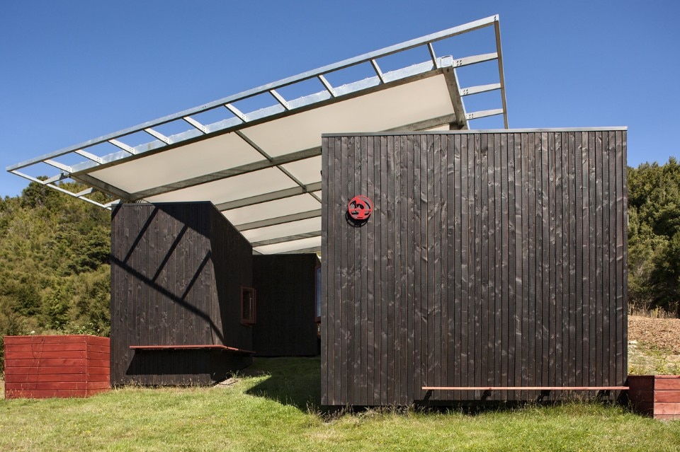 Sarosh Mulla Design, Longbush Ecosanctuary Welcome Shelter, Gisborne, New Zealand