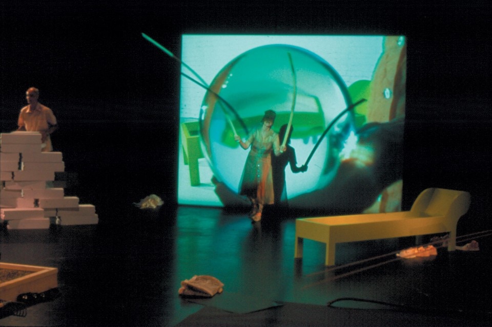 Joan Jonas, <i>Lines in the Sand</i>, performance at Documenta 11, Kassel, 2002 Photo: Werner Maschmann