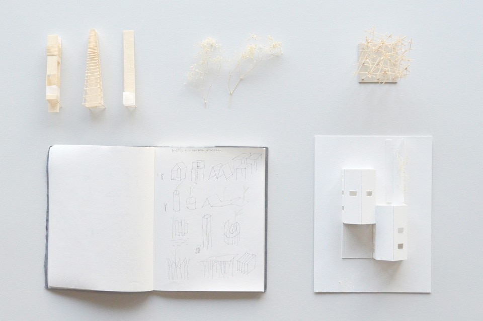Pierre Thibault, “Les Chambres blanches”.  Workbook and models. Photo © Atelier Pierre Thibault