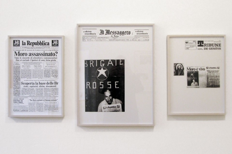 Sarah Charlesworth, <i>April 19</i>, 20, 21, 1978, from the <i>Modern History</i> series, 1978 (detail). Three black-and-white prints, 55.8 x 40.6 cm each, approximately. Courtesy the Estate of Sarah Charlesworth and Maccarone Gallery