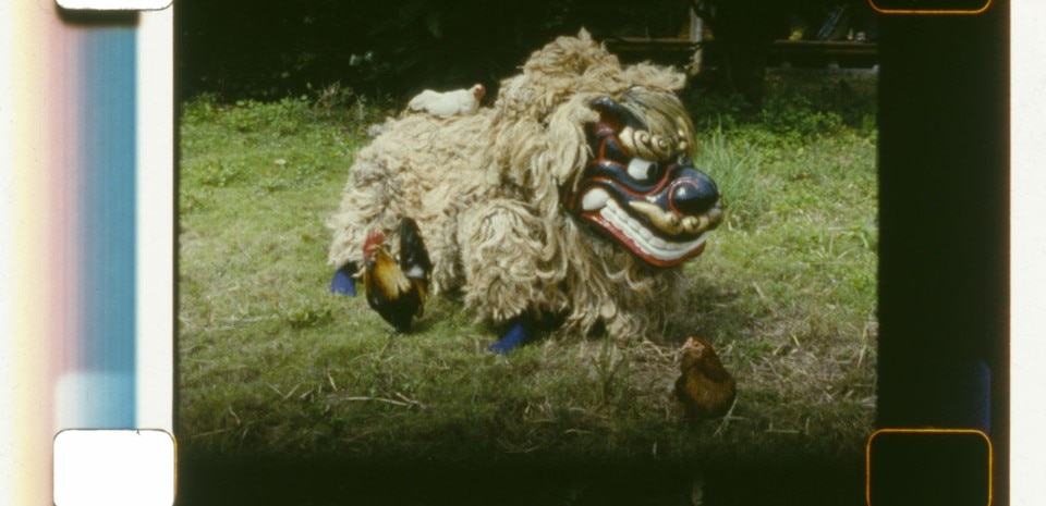 João Maria Gusmão and Pedro Paiva, <i>Shisa dog and chicken</i>, 2015. 16mm film, color, no sound. Commisioned by Redcat and supported by Kadist Art Foundation and Taguchi Art Collection.