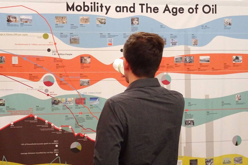 “Futurama Redux: Urban Mobility After Cars + Oil”, view of the exhibition at Festivalzentrale Objekt 42, Vienna