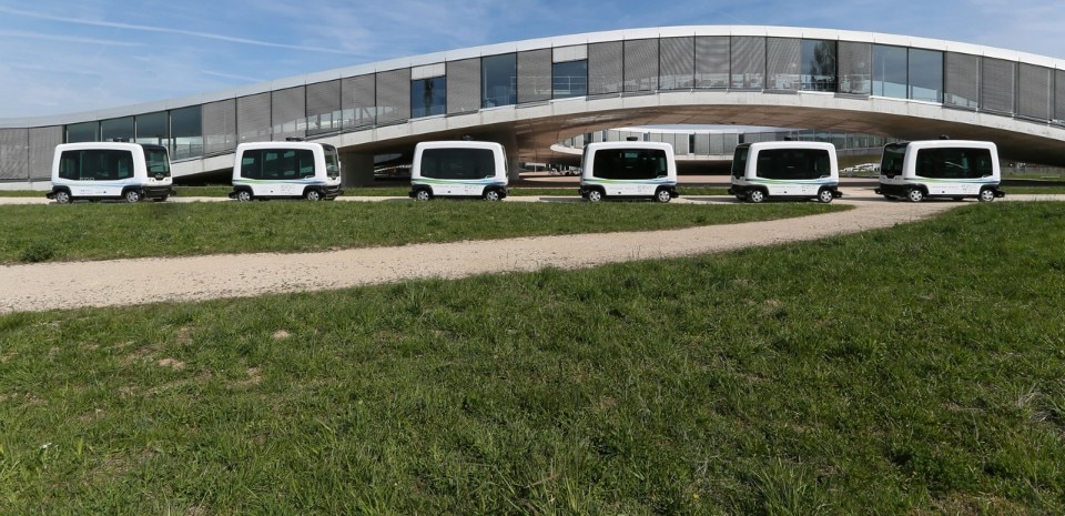 Easy Mile driverless bus EZ10 at EPFL, Lausanne. Photo © EPFL / Alain Herzog 