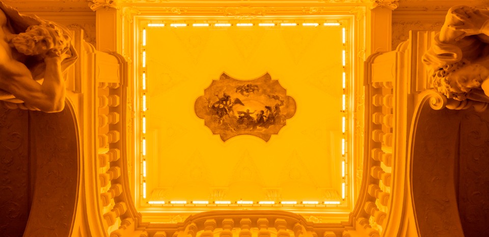 Olafur Eliasson, <i>Yellow corridor</i>, 1997. Monofrequency lights, dimensions variable. Exhibition view at the Winter Palace, Vienna, 2015. Photo: Anders Sune Berg The Juan & Patricia Vergez Collection, Buenos Aires © 1997 Olafur Eliasson