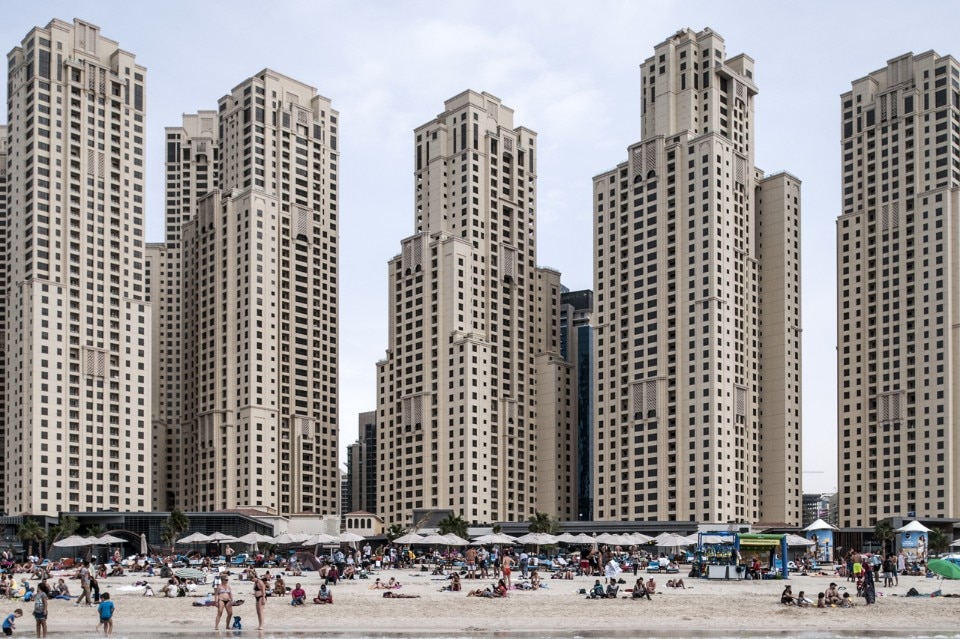 Sense of Place. JBR Beachside, residential buildings and public beach, Dubai, UAE. Photo Ieva Saudargaite
