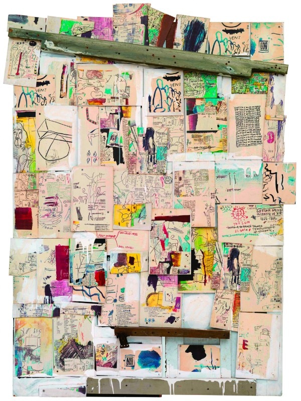 ean-Michel Basquiat Natchez, 1985 Acrilico, legno e fotocopie a colori su compensato montato su porte, cm 216 x 154 Mugrabi Collection © The Estate of Jean-Michel Basquiat by SIAE 2016