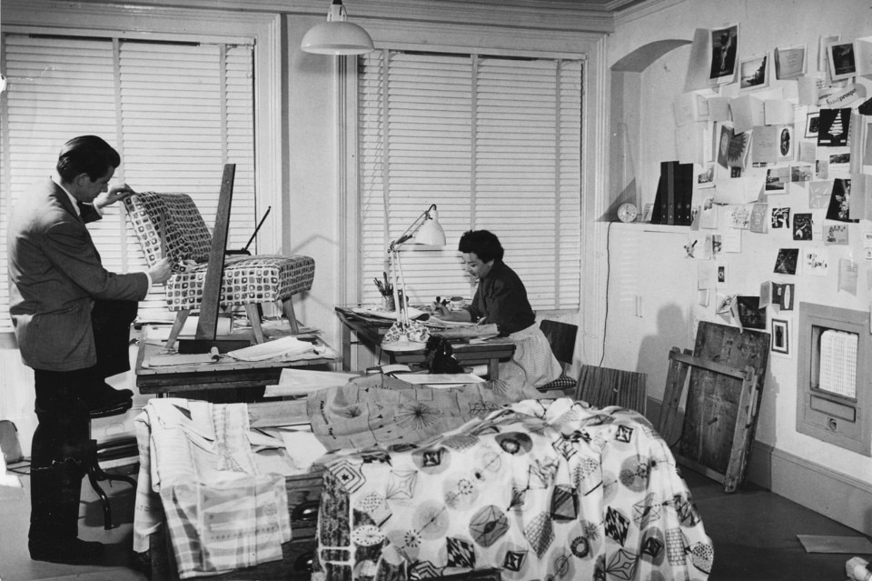 Robin and Lucienne Day with Telechair in their Cheyne Walk studio. Copyright the Robin & Lucienne Day Foundation