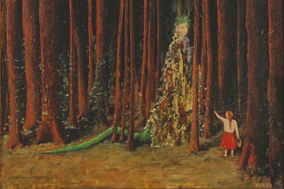 Meret Oppenheim, Die Waldfrau, 1939. Oil on pavatex, 28x37.5 cm. Private collection