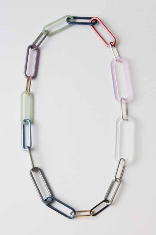 Gijs Bakker, 3 point 7, necklace, 2014. Acrylic, aluminum, gold, jade, silver, stainless steel, tantalum, titanium, edition of seven