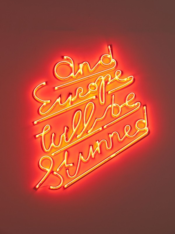 Yael Bartana, And Europe Will Be Stunned, 2010. Neon light, 270 x 192 cm. Courtesy of Annet Gelink Gallery, Amsterdam, and Sommer Contemporary Art, Tel Aviv