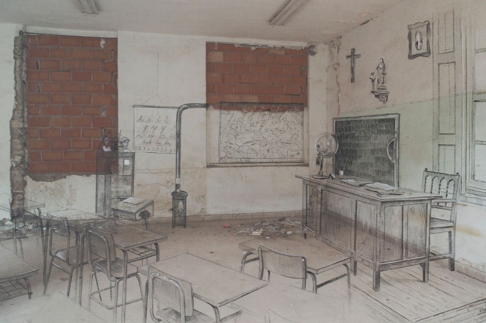 Mar Hernández, Colegio Herrería, etching on digital photography, 50x70 cm, 2017