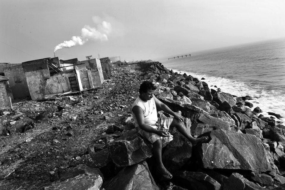 Ennore,Tamil Nadu, India. A sea wall