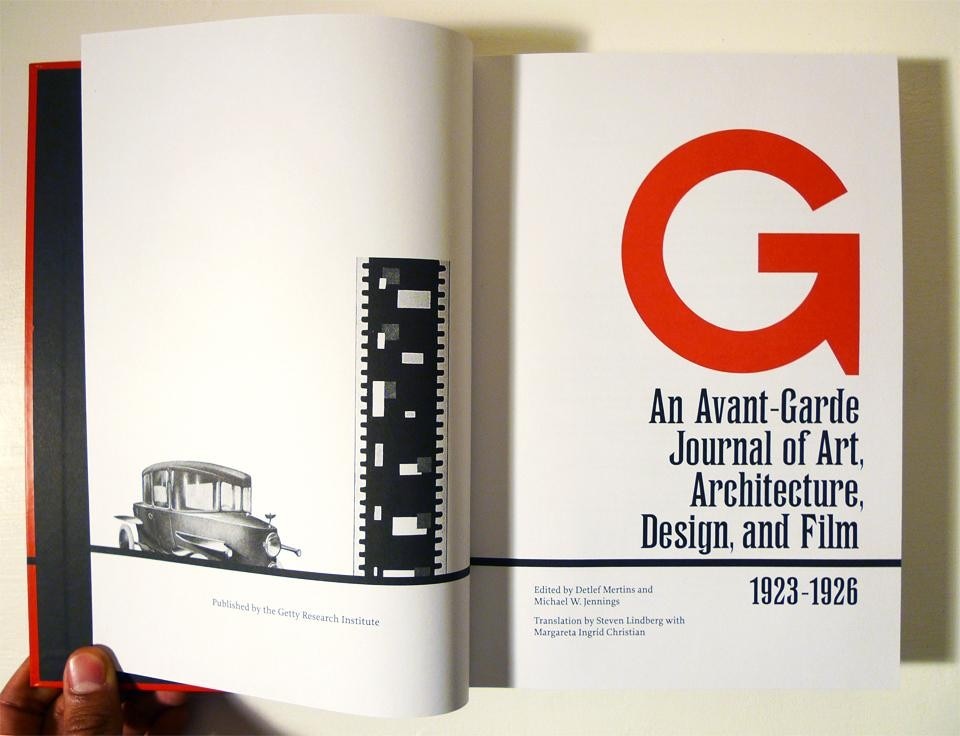 Title page spread from <i>G: An Avant-Garde Journal of Art, Architecture, Design, and Film, 1923–1926</i>.